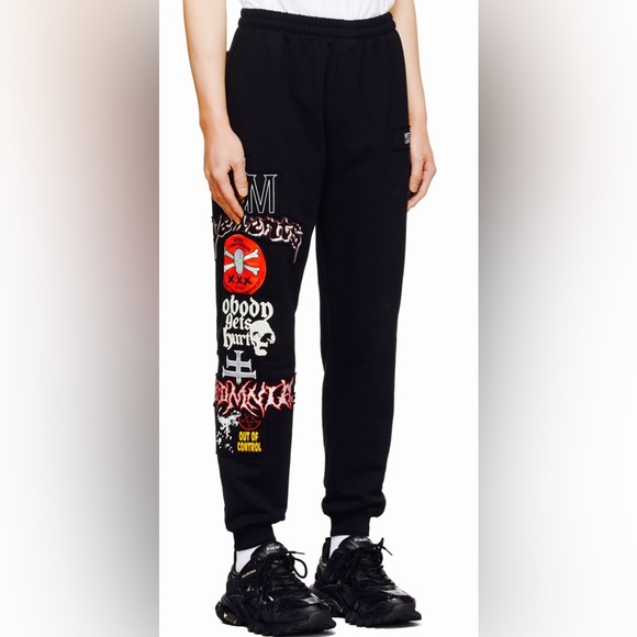 NEW Medium VETEMENTS BLACK graphic metal patch sweatpants joggers - Picture 14 of 14